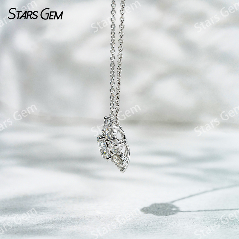 1.0ct 6.5mm Round Brilliant Cut DEF VS Lab Grown Diamond Sunflower Pendant 18K White Gold Necklace
