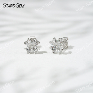 Starsgem 3×3mm Heart Cut Lab Grown Diamond Four Leaves Clover Shape 18K White Gold Diamond Stud Earrings