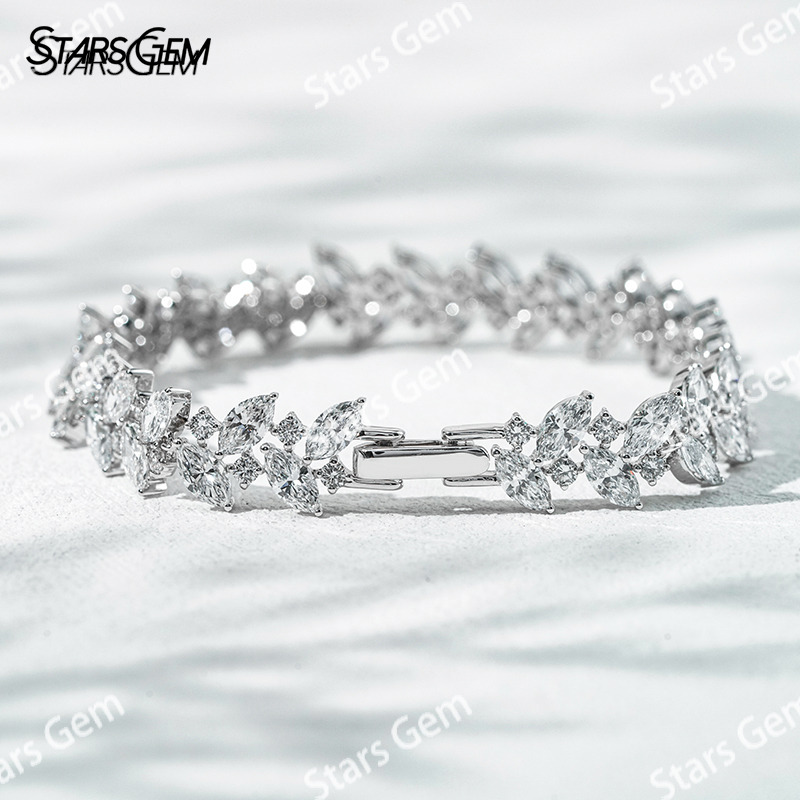18K White Gold Fancy Shape 3×6mm Marquise Cut Lab Grown Diamond Bracelet