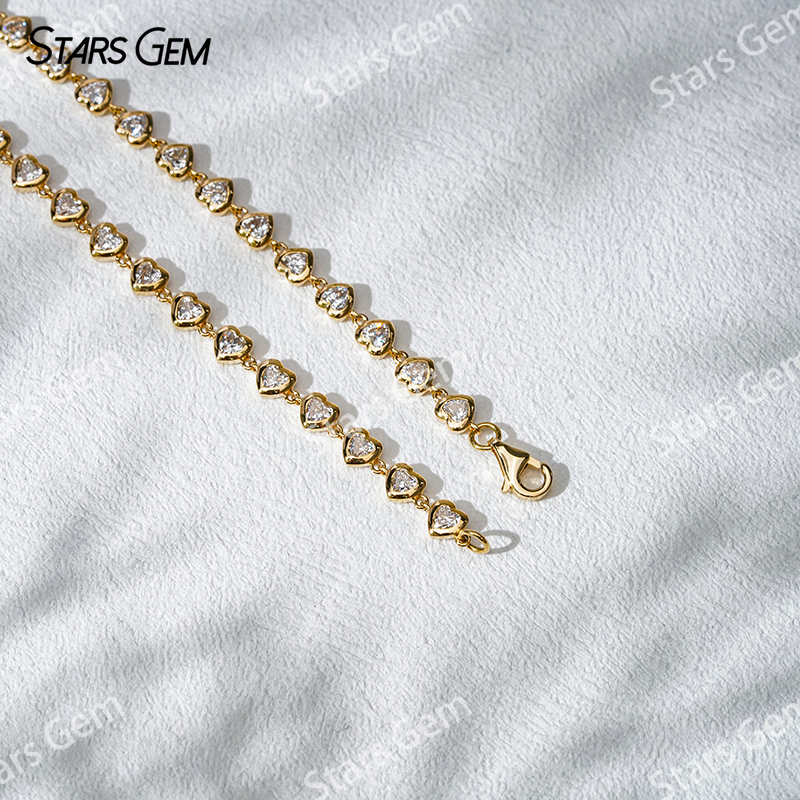 18K Gold 3*3mm Heart Cut Lab Grown Diamond Bezel Set Diamond Bracelet