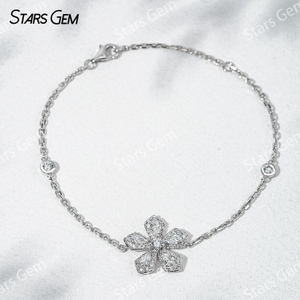 18K White Gold Bracelets Bangles Flower Set 4x2.5mm Pear Cut Lab Grown Diamond Bracelet