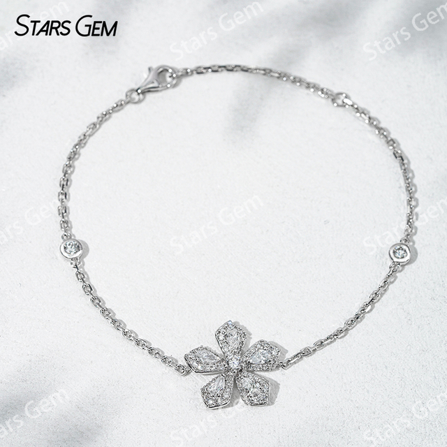 18K White Gold Bracelets Bangles Flower Set 4x2.5mm Pear Cut Lab Grown Diamond Bracelet