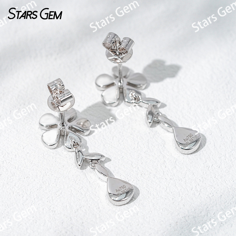 0.8mm & 1mm & 1.2mm & 1.3mm Round Brilliant Cut Lab Grown Diamond Flower Design 18K White Gold Diamond Earrings