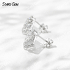 3.8mm Round Brilliant Cut Lab Grown Diamond Folding Fan Design 18K White Gold Diamond Stud Earrings