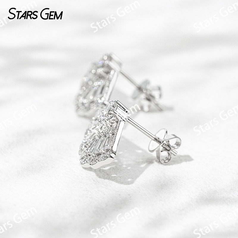 3.8mm Round Brilliant Cut Lab Grown Diamond Folding Fan Design 18K White Gold Diamond Stud Earrings