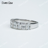 2×4mm Octagon Emerald Cut Moissanite & 2.5mm Round Brilliant Cut Moissanite S925 Sterling Silver Diamond Ring