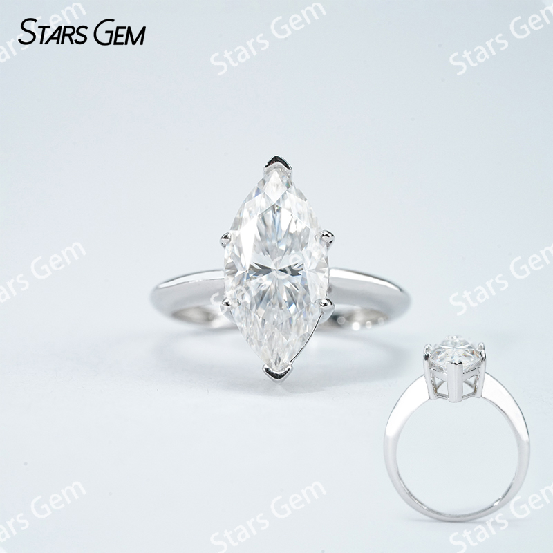 7×14mm Marquise Cut Moissanite S925 Sterling Silver Solitaire Engagement Ring