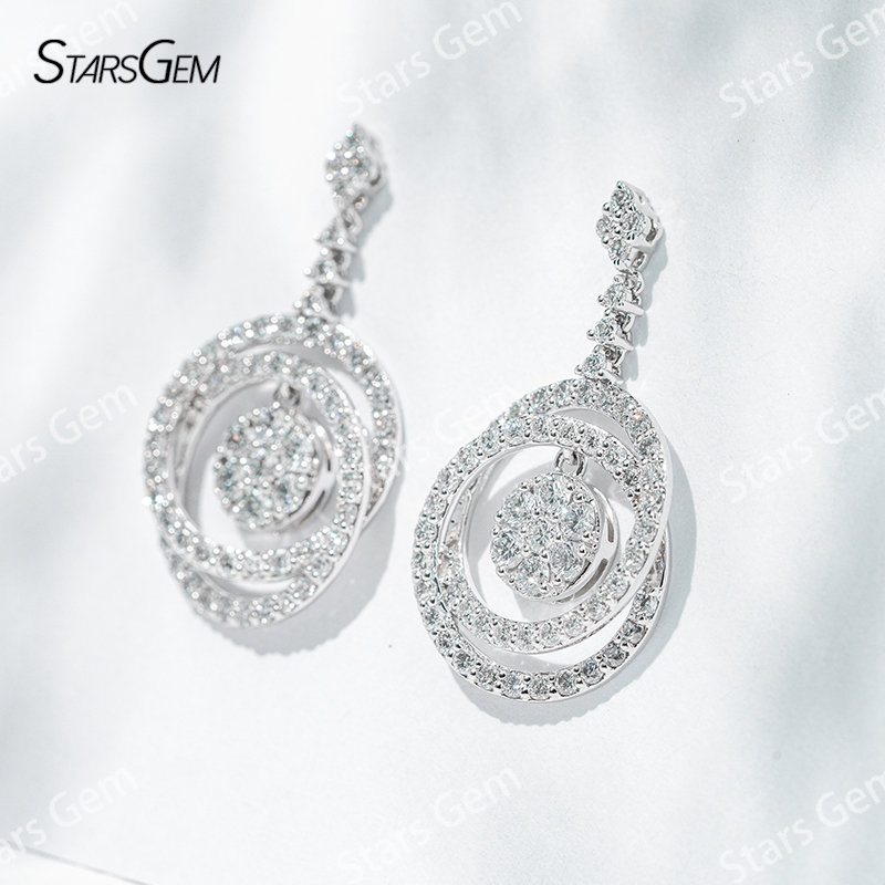 2.1mm Round Brilliant Cut Lab Grown Diamond Special Design 18K White Gold Diamond Earrings