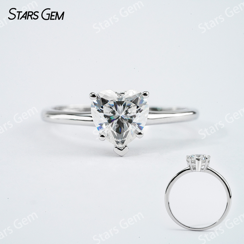 7×7mm Heart Cut Moissanite S925 Sterling Silver Solitaire Engagement Ring
