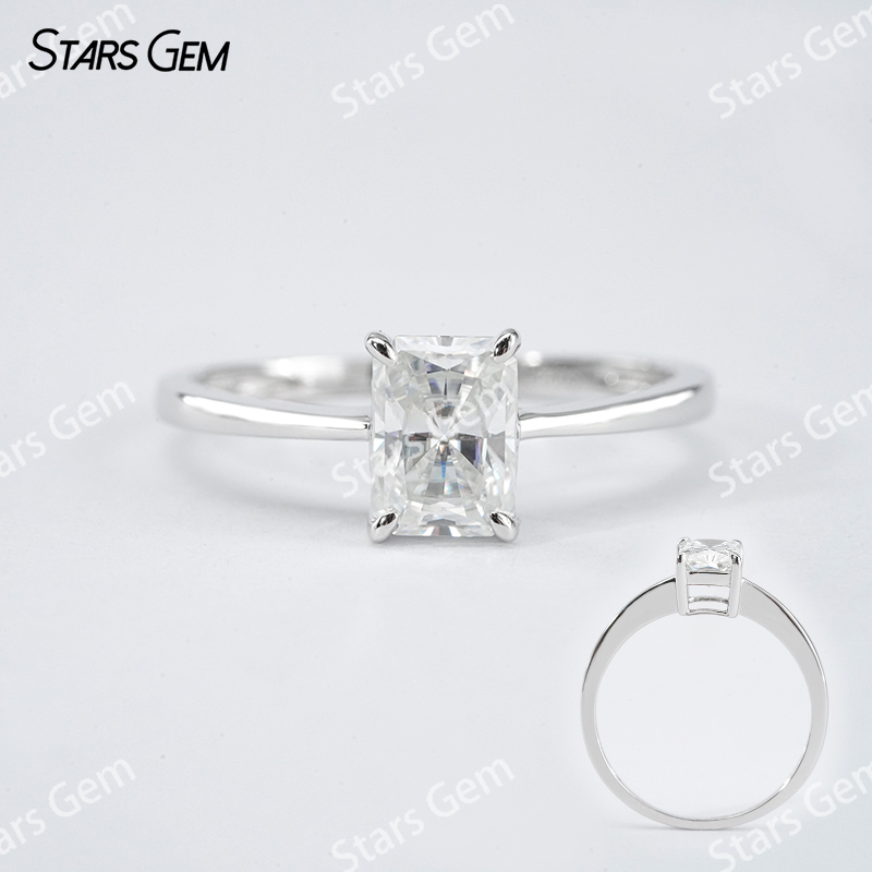 5×7mm Radiant Cut Moissanite S925 Sterling Silver Solitaire Engagement Ring