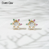 4.1mm Round Brilliant Cut Lab Grown Diamond Snowflake Shape 18K Gold Diamond Stud Earrings