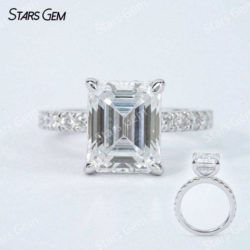 8×10mm Octagon Emerald Cut & Radiant Cut Moissanite S925 Sterling Silver Pave Engagement Ring