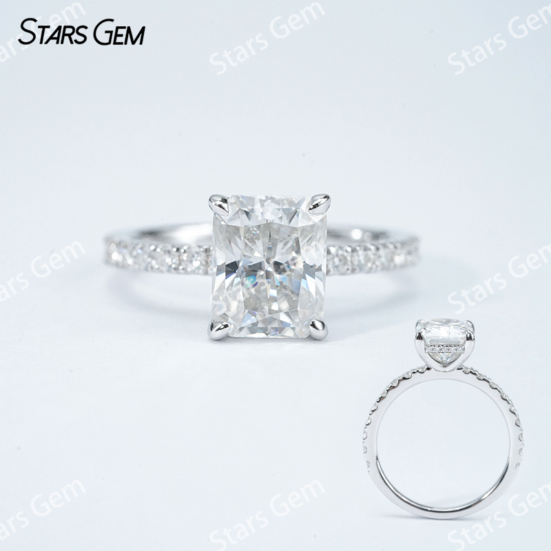 8×10mm Octagon Emerald Cut & Radiant Cut Moissanite S925 Sterling Silver Pave Engagement Ring