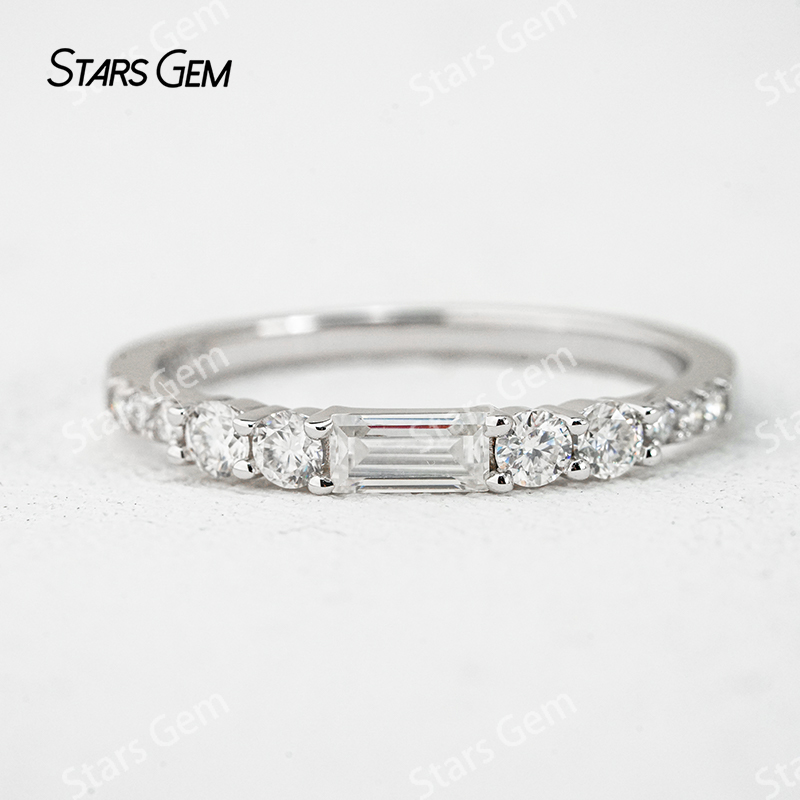 2.5×5mm Baguette Step Cut Moissanite S925 Sterling Silver Diamond Eternity Ring