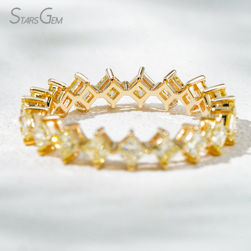 2.3×2.3mm Princess Cut Yellow Lab Grown Diamond 18K Yellow Gold Diamond Eternity Ring