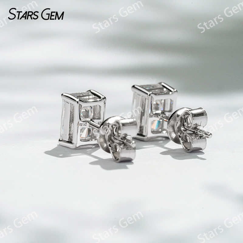5×7mm Radiant Cut Moissanite S925 Sterling Silver Diamond Stud Earrings