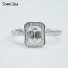 5×7mm Octagon Emerald Cut Moissanite S925 Sterling Silver Halo Engagement Ring