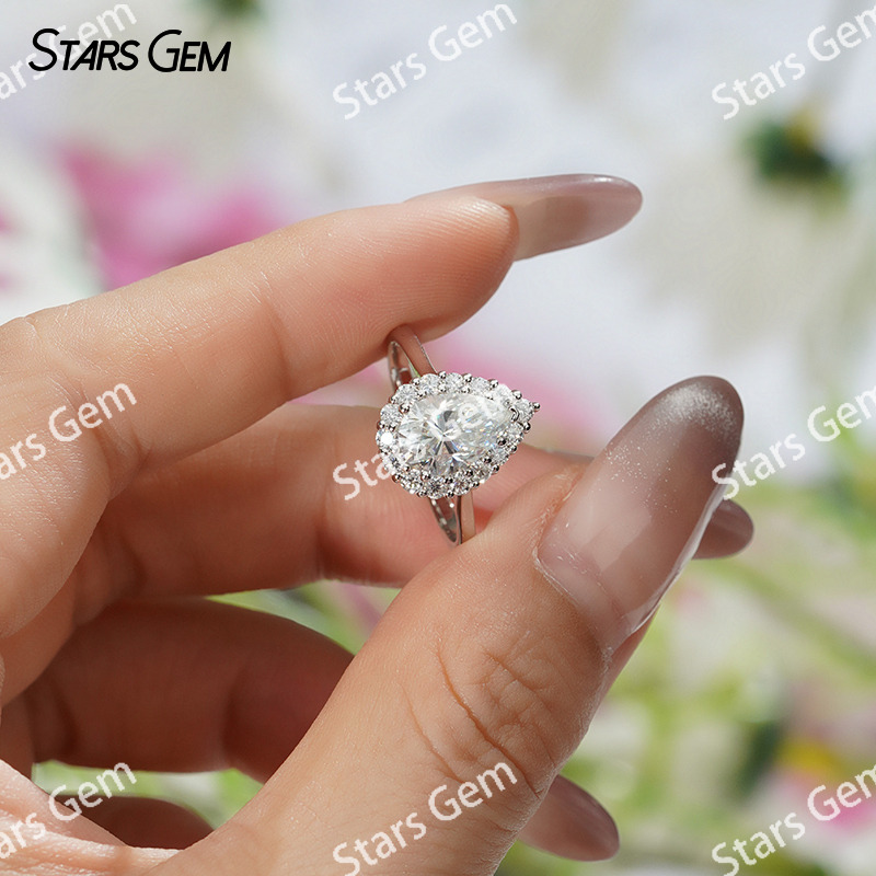6×9mm Pear Cut Moissanite S925 Sterling Silver Halo Engagement Ring