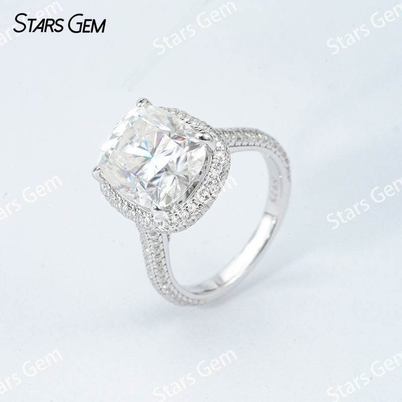 9×11mm Long Cushion Cut Moissanite S925 Sterling Silver Halo Engagement Ring