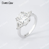 6×8mm Radiant Cut Moissanite S925 Sterling Silver Three Stone Engagement Ring