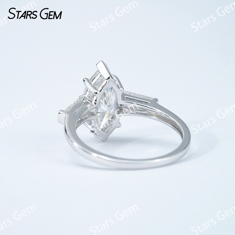 6×12mm Marquise Cut Moissanite S925 Sterling Silver Three Stone Engagement Ring