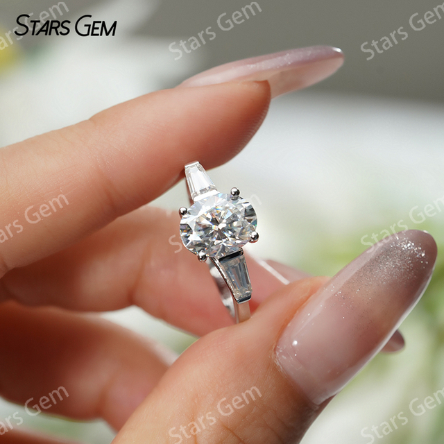 7×9mm Oval Cut Moissanite S925 Sterling Silver Three Stone Engagement Ring