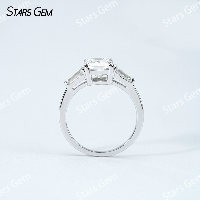 6×8mm Radiant Cut Moissanite 4 Prongs S925 Sterling Silver Three Stone Engagement Ring