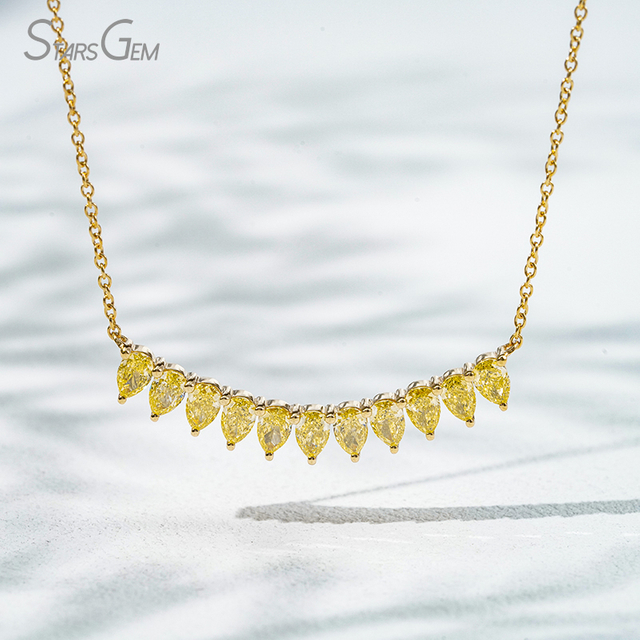 3×4.5mm Pear Cut Yellow Lab Grown Diamond 18K Yellow Gold Diamond Necklace