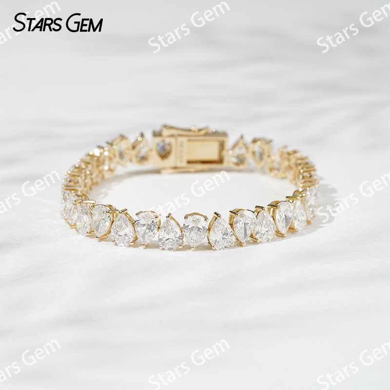 18K Yellow Gold Tennis Bracelet 5×7mm Pear Cut Lab Grown Diamond Bracelet