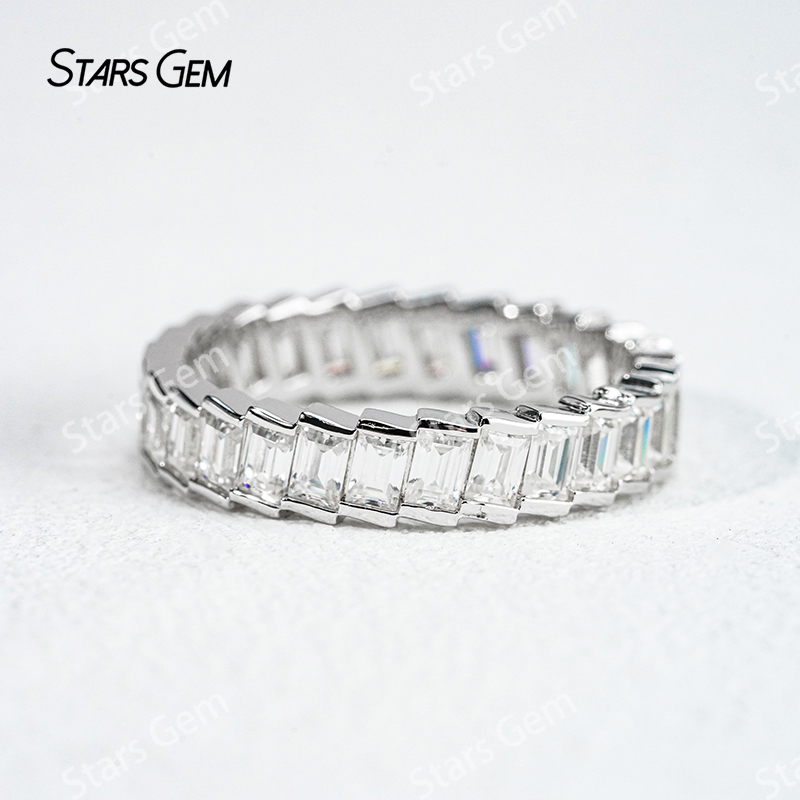 2×3mm Baguette Step Cut Moissanite S925 Sterling Silver Diamond Eternity Ring