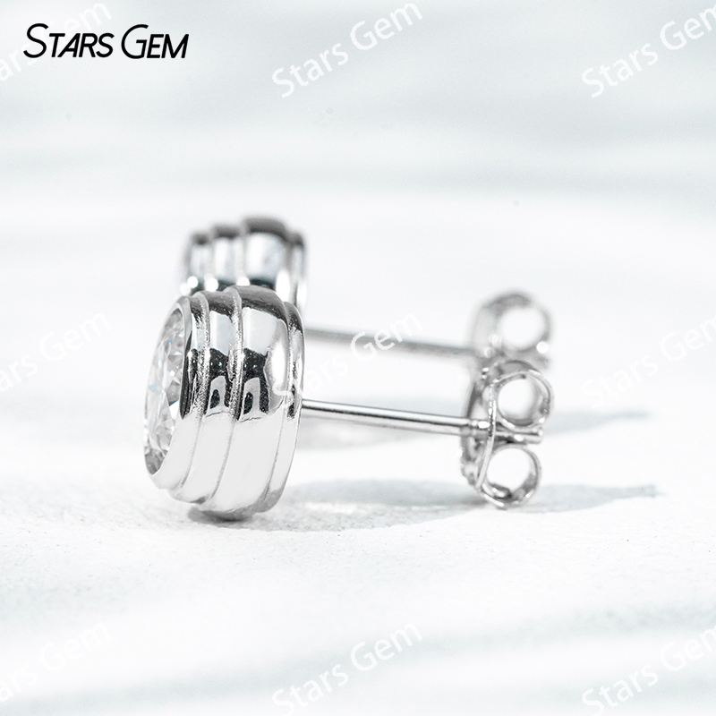 5mm & 6.5mm Round Brilliant Cut Moissanite Bezel Set S925 Sterling Silver Diamond Stud Earrings