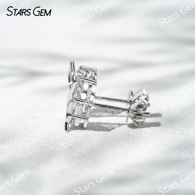 5×5mm Heart Cut & 3×5mm Pear Cut Lab Grown Diamond Butterfly Shape Design 18K White Gold Diamond Stud Earrings