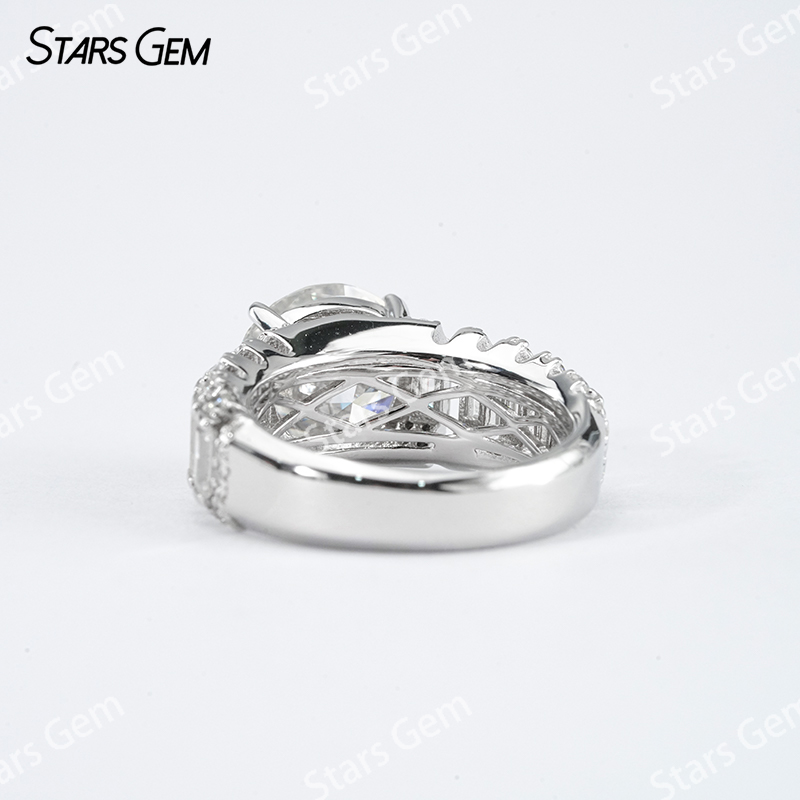 11mm Round Brilliant Cut Moissanite S925 Sterling Silver Pave Engagement Ring