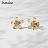 3.9mm Round Brilliant Cut Lab Grown Diamond Petals Shape Design 18K Yellow Gold Diamond Stud Earrings