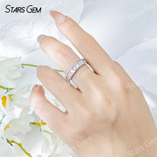 3×3mm Princess Cut Moissanite S925 Sterling Silver Diamond Eternity Ring