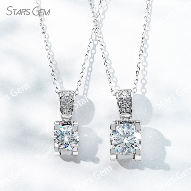 6.5mm & 8mm Round Brilliant Cut Moissanite S925 Sterling Silver Diamond Pendant Necklace