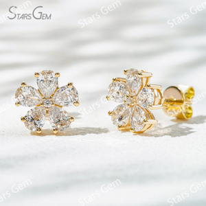 3×4mm Pear Cut Lab Grown Diamond Petals Shape Design 18K Gold Diamond Stud Earrings