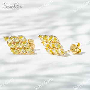 2.3×4.3mm Marquise Cut Yellow Color Lab Grown Diamond 18K Yellow Gold Diamond Stud Earrings
