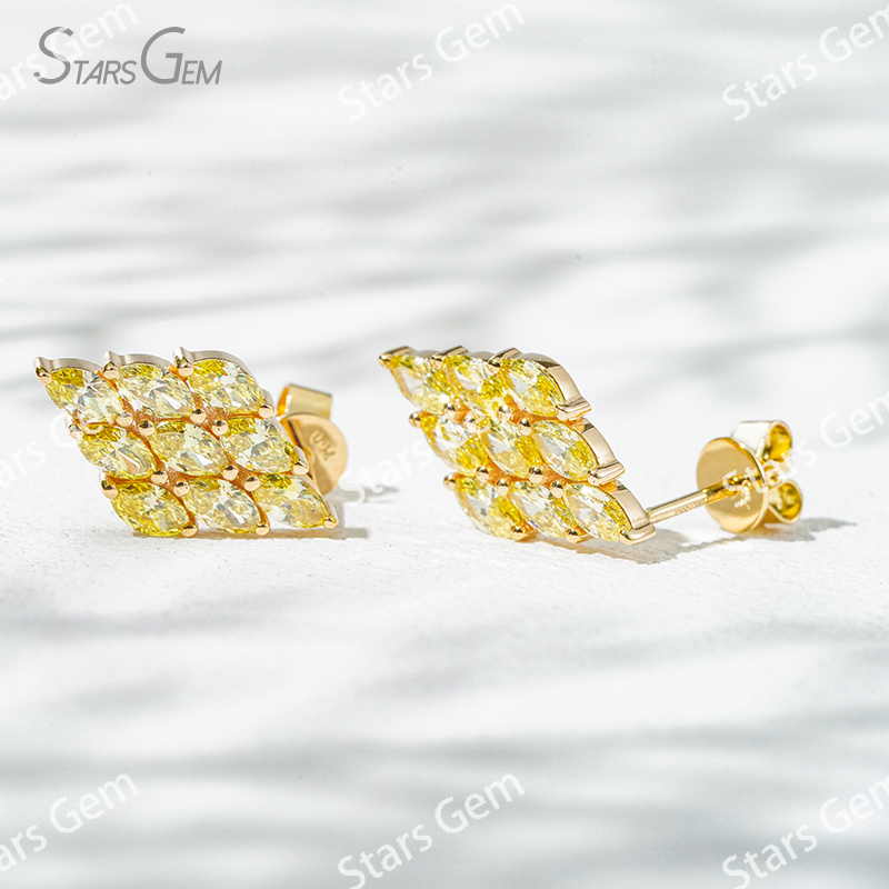 2.3×4.3mm Marquise Cut Yellow Color Lab Grown Diamond 18K Yellow Gold Diamond Stud Earrings