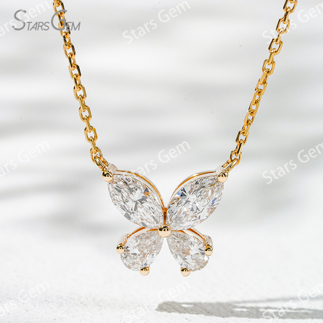 3.6×7mm Marquise Cut & 3×5mm Pear Cut Lab Grown Diamond 18K Gold Diamond Pendant Necklace