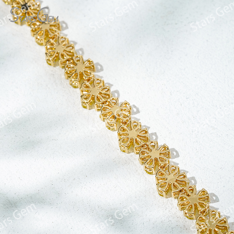 2×3mm Pear Cut Yellow Lab Grown Diamond Petals Shape Design 18K Yellow Gold Tennis Bracelet