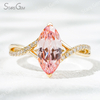 6×12mm Marquise Cut Lab Gemstones With Winding Band 18K Gold Pave Engagement Ring