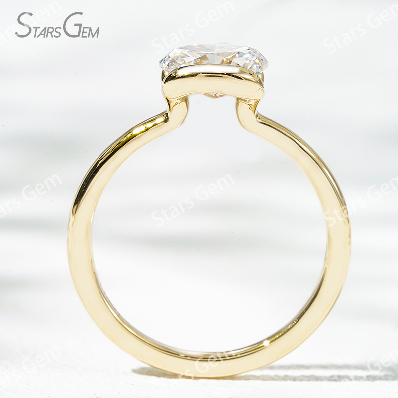 5.5×7.7mm Oval Cut Lab Grown Diamond 14K Yellow Gold Tension Set Solitaire Engagement Ring