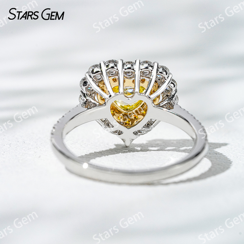 5.38×6.09mm Heart Cut Yellow Lab Grown Diamond 18K White Gold Halo Engagement Ring