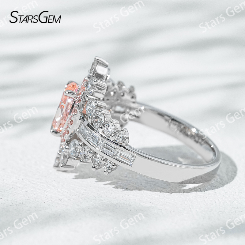 7.58×5.58mm Oval Cut Pink Lab Grown Diamond 18K White Gold Halo Engagement Ring