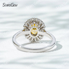 6.8×4.7mm Oval Cut Yellow Lab Grown Diamond 18K White Gold Halo Engagement Ring