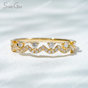 2mm Round Brilliant Cut Lab Grown Diamond 18K Gold Half circle Diamond Eternity Ring