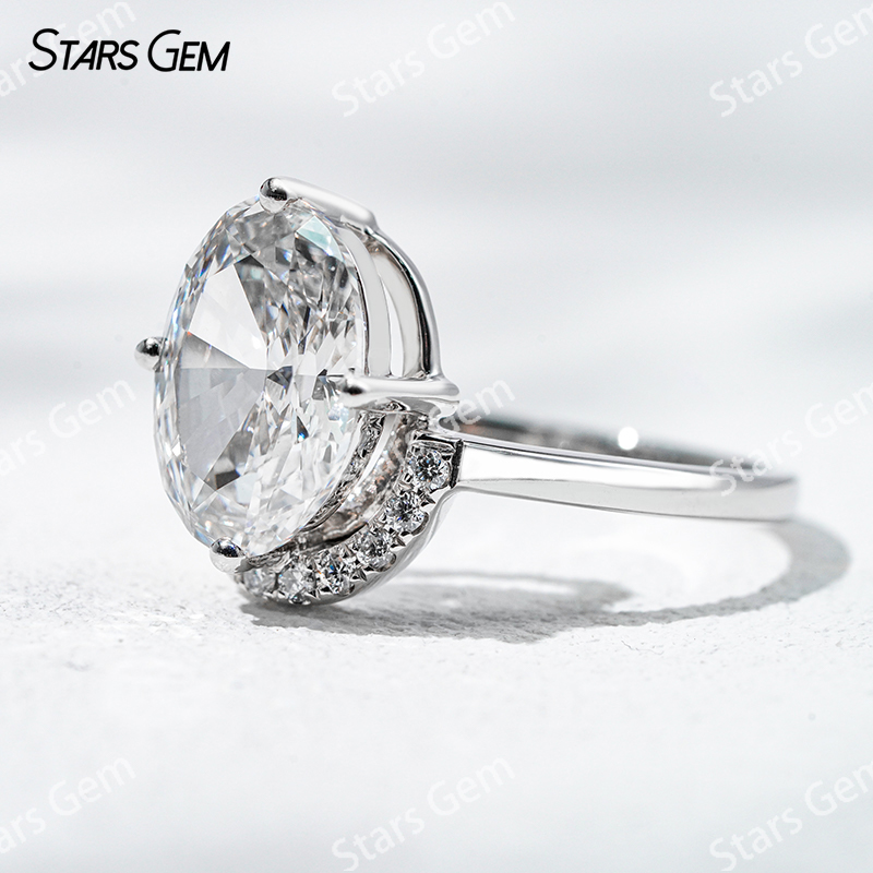 7.6×10.9mm Oval Cut Lab Grown Diamond With Side Diamond 18K White Gold Engagement Ring