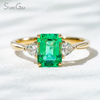 6×8mm Octagon Emerald Cut Lab Grown Emerald 18K Gold Three Stone Engagement Ring