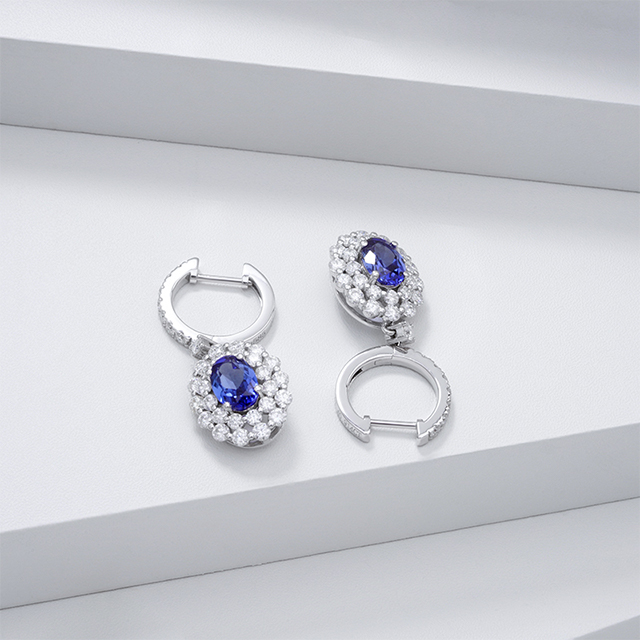 14K Gold Oval Cut Lab Gemstones Diamond Earrings 